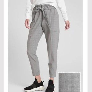 Athleta Plaid Skyline Pants High Rise Paperbag Belted Women's 2 Gray Office
